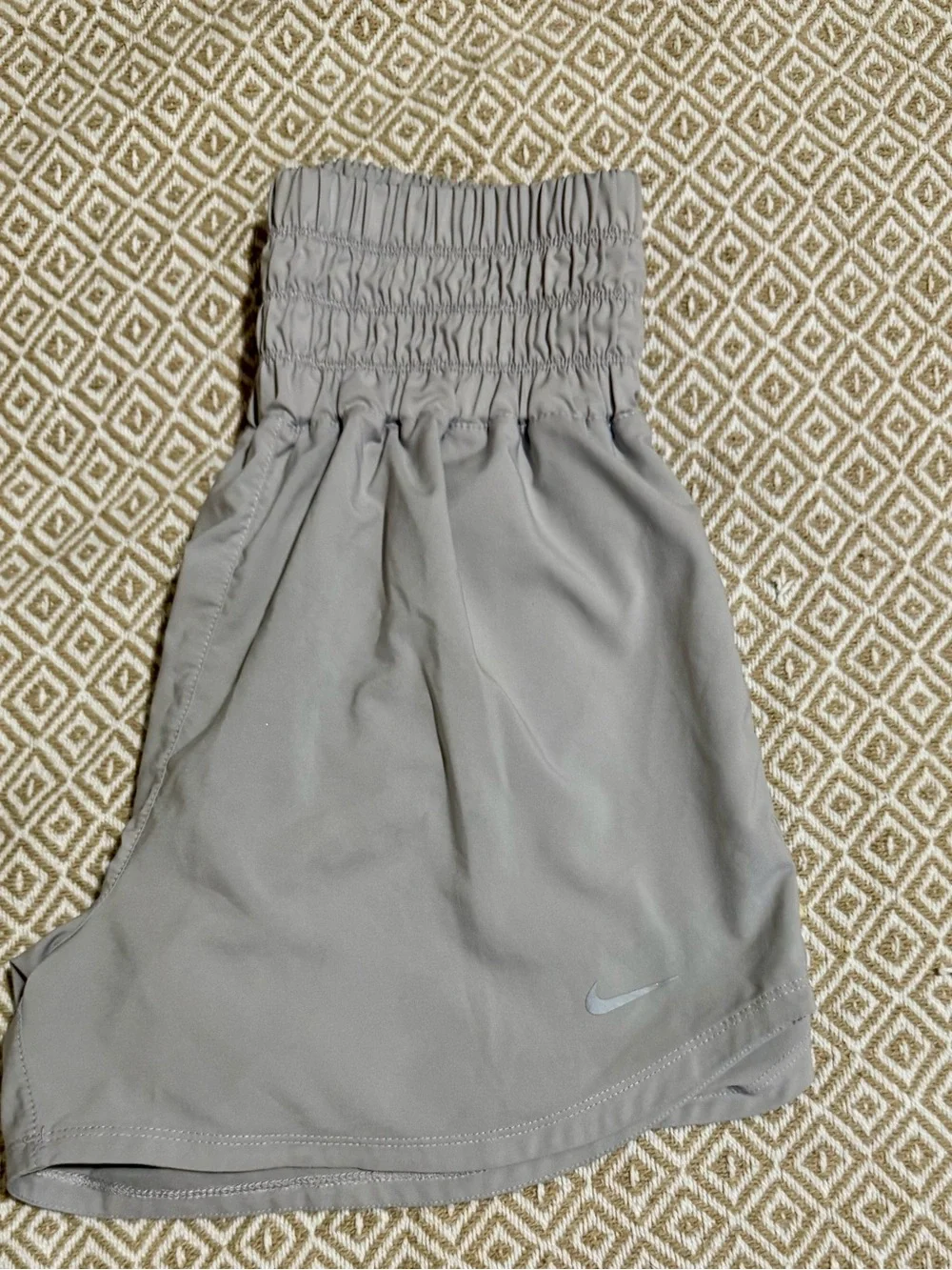 Nike Women's Light Gray Smocked-Waist Athletic Shorts